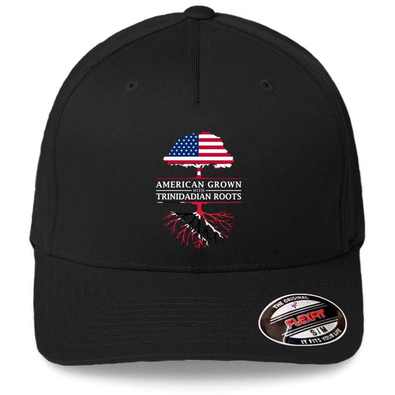 American Grown With Trinidadian Roots Trinidad And Tobago Design Flexfit Baseball Cap  Black