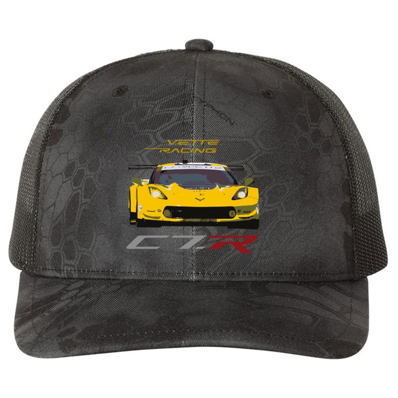 2016 Imsa Chevy Corvette C7.R Race Car Richardson Premium Trucker Snapback Cap  Kryptek Typhon Black