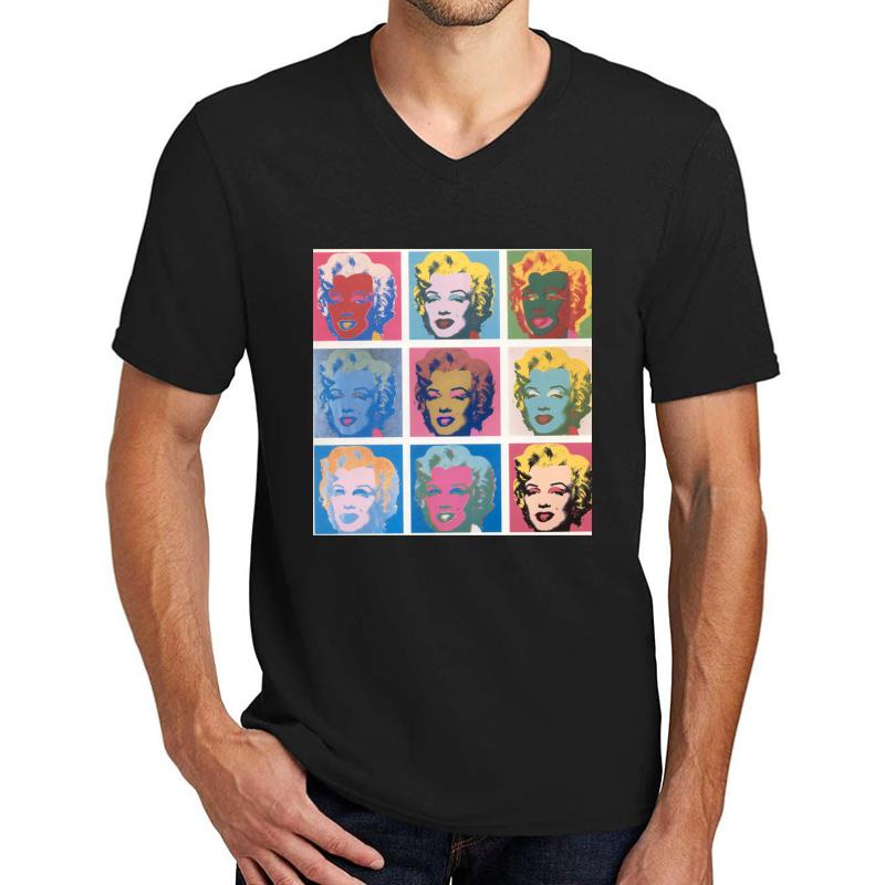 Warhol Marilyn Monroe Screenprints Unisex V-Neck T-Shirt Men Black