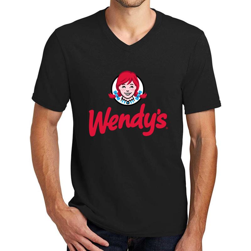 Wendy's Fast Food Restaurant Logo Unisex V-Neck T-Shirt Men Black