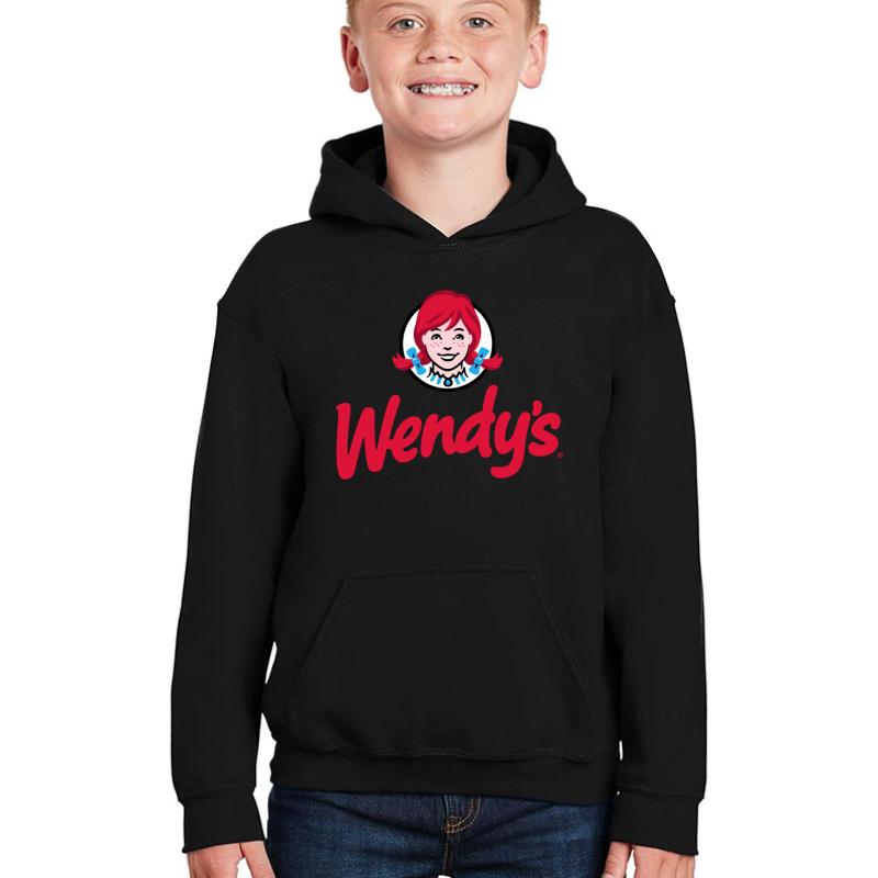 Wendy's Fast Food Restaurant Logo Youth Hooded Sweatshirt Boy Black