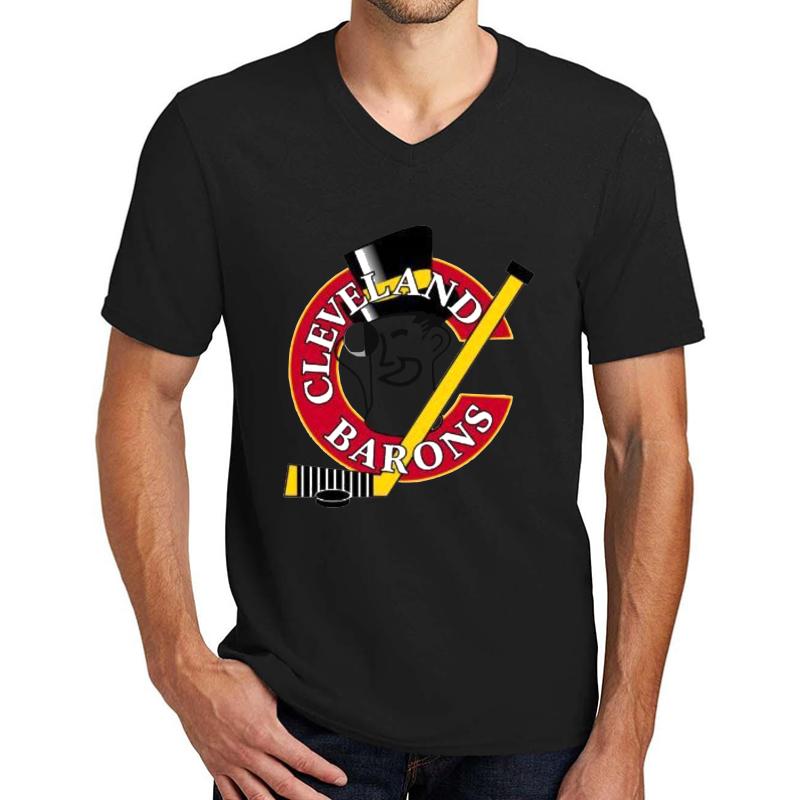 Vintage Cleveland Hockey - Retro Barons Unisex V-Neck T-Shirt Men Black