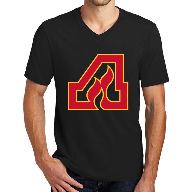 Vintage Atlanta Hockey - Retro Flames Unisex V-Neck T-Shirt Men Black