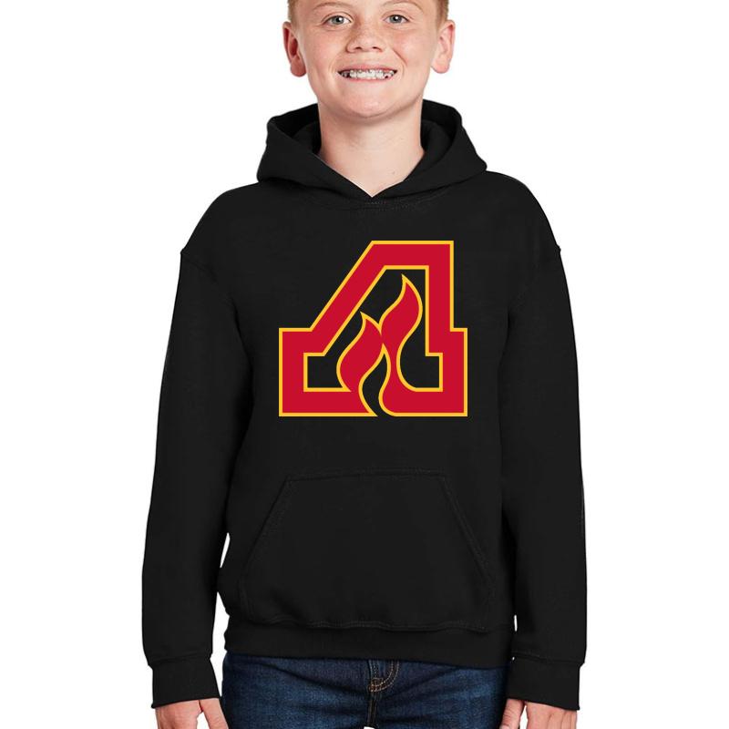 Vintage Atlanta Hockey - Retro Flames Youth Hooded Sweatshirt Boy Black