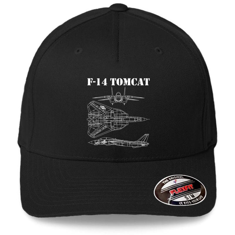 Vintage White F14 Tomcat Airplane Schematic F-14 Jet Shirt Gear Flexfit Baseball Cap  Black