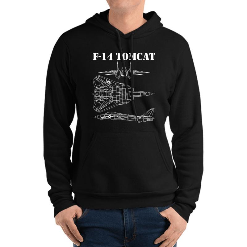 Vintage White F14 Tomcat Airplane Schematic F-14 Jet Shirt Gear Unisex Hooded Sweatshirt Men Black