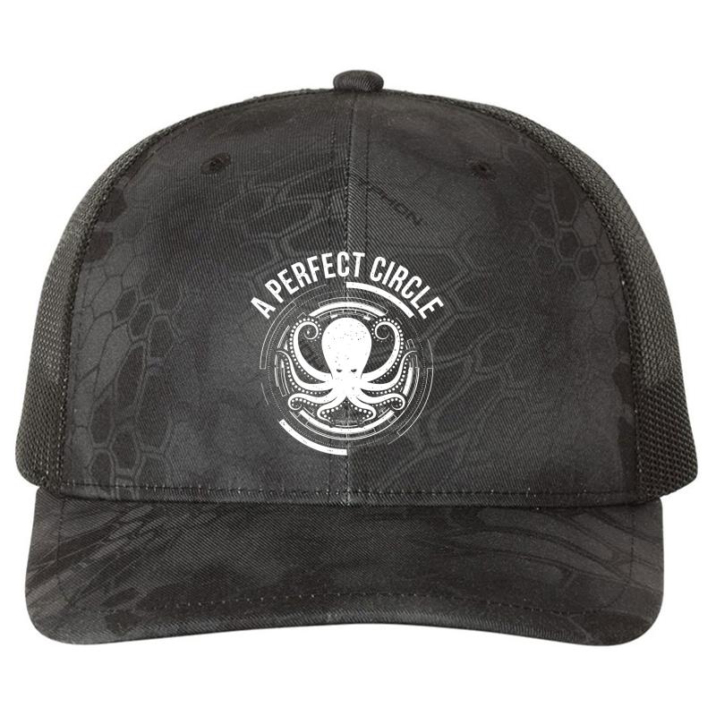 A Perfect Circle Octopus Gift Richardson Premium Trucker Snapback Cap  Kryptek Typhon Black